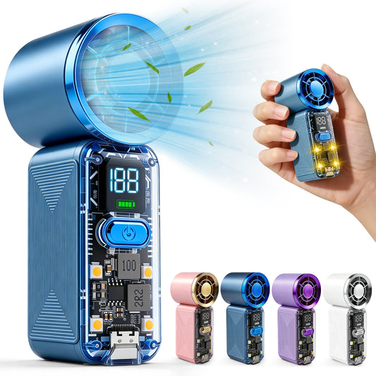 AWANFI Portable Handheld Mini Fan, Turbo Fan , USB Rechargeable Personal Fan, 6 Speed Wind, Display Electricity in Real Time, Cool Gift for Man, Blue