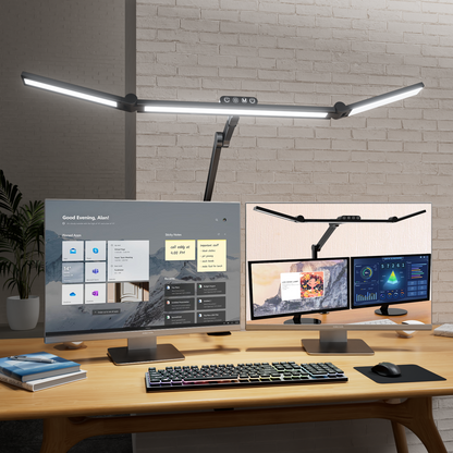 LED Desk Lamp for Home Office - 24W 1500LM Desk Lamps with Clamp Architect Table Lamp Adjustable Head Stepless Dimming Work Light (White/Black)