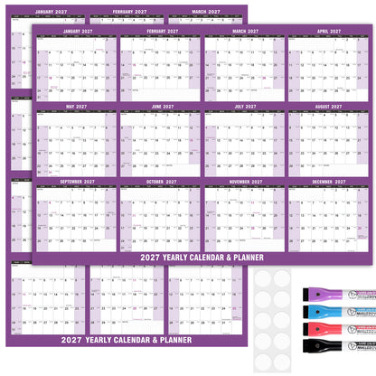 AWANFI 2027 Wall Calendar Dry Erase - 36" x 24", Double Sided Erasable & Reusable Yearly Wall Calendar Large Schedule Planner for Home, Office, Plan Organizer