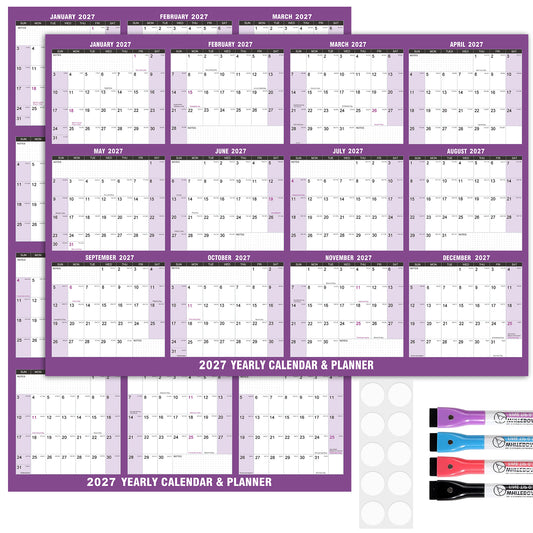AWANFI 2027 Wall Calendar Dry Erase - 36" x 24", Double Sided Erasable & Reusable Yearly Wall Calendar Large Schedule Planner for Home, Office, Plan Organizer