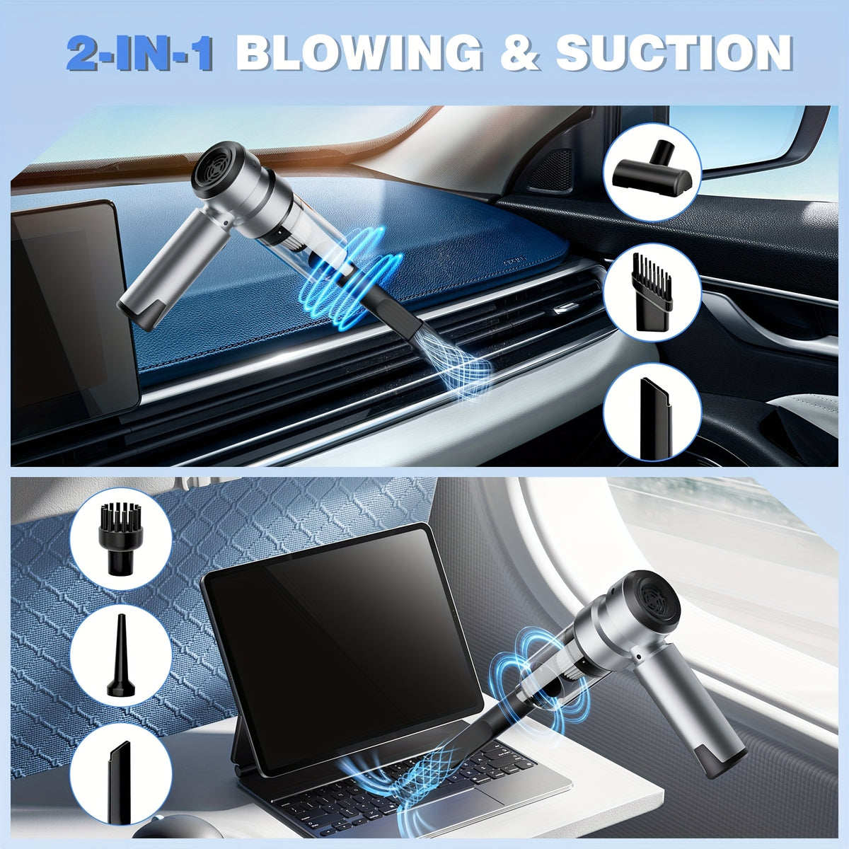 AWANFI 2-in-1 Cordless Handheld Car Vacuum Cleaner and Air Duster, 14000Pa Suction, HEPA Filter, 80000 RPM Brushless Motor, USB-C Charging, 3-Speed Modes with Multi-Nozzles