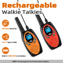 Load image into Gallery viewer, AWANFI Walkie Talkies for Kids Adults 2 Pack, Rechargeable Walkie Talkies Long Range with 22 Channel 1200mAh Li-ion Battery Type-C Cable, Portable FRS Walky Talky 2 Way Radios for Boys Girls Toy Gift

