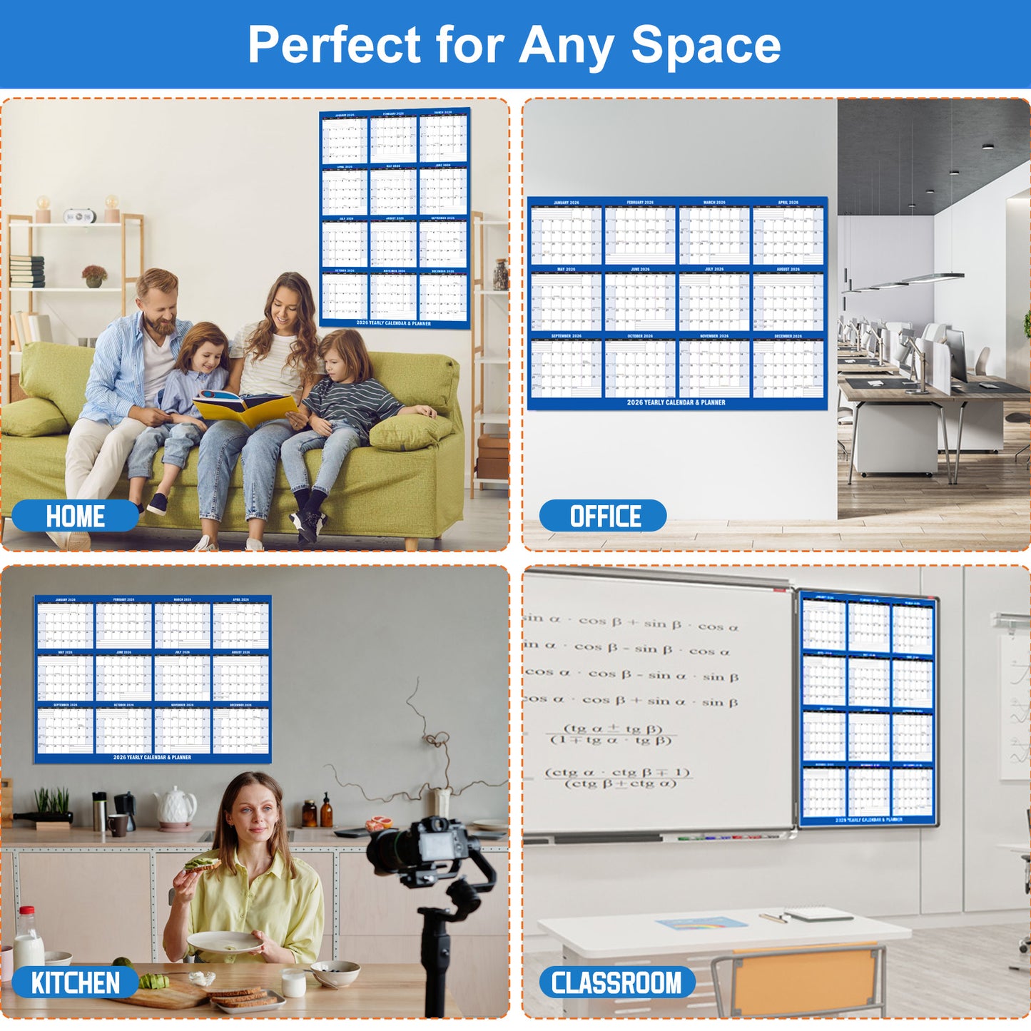 AWANFI 2026 Extra Large Dry Erase Calendar for Wall - 48'' x 32'', Erasable & Reusable Wall Calendar, Monthly Calendar Planner for Home, Office and Classroom