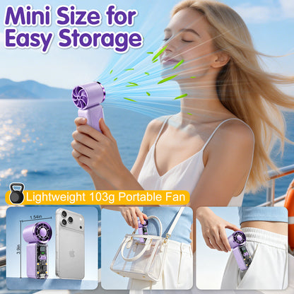 AWANFI Portable Handheld Fan, Pocket Electric Personal Fan Rechargeable with LED Display High-Speed Mini Turbo Fan for Outdoor Home, Purple