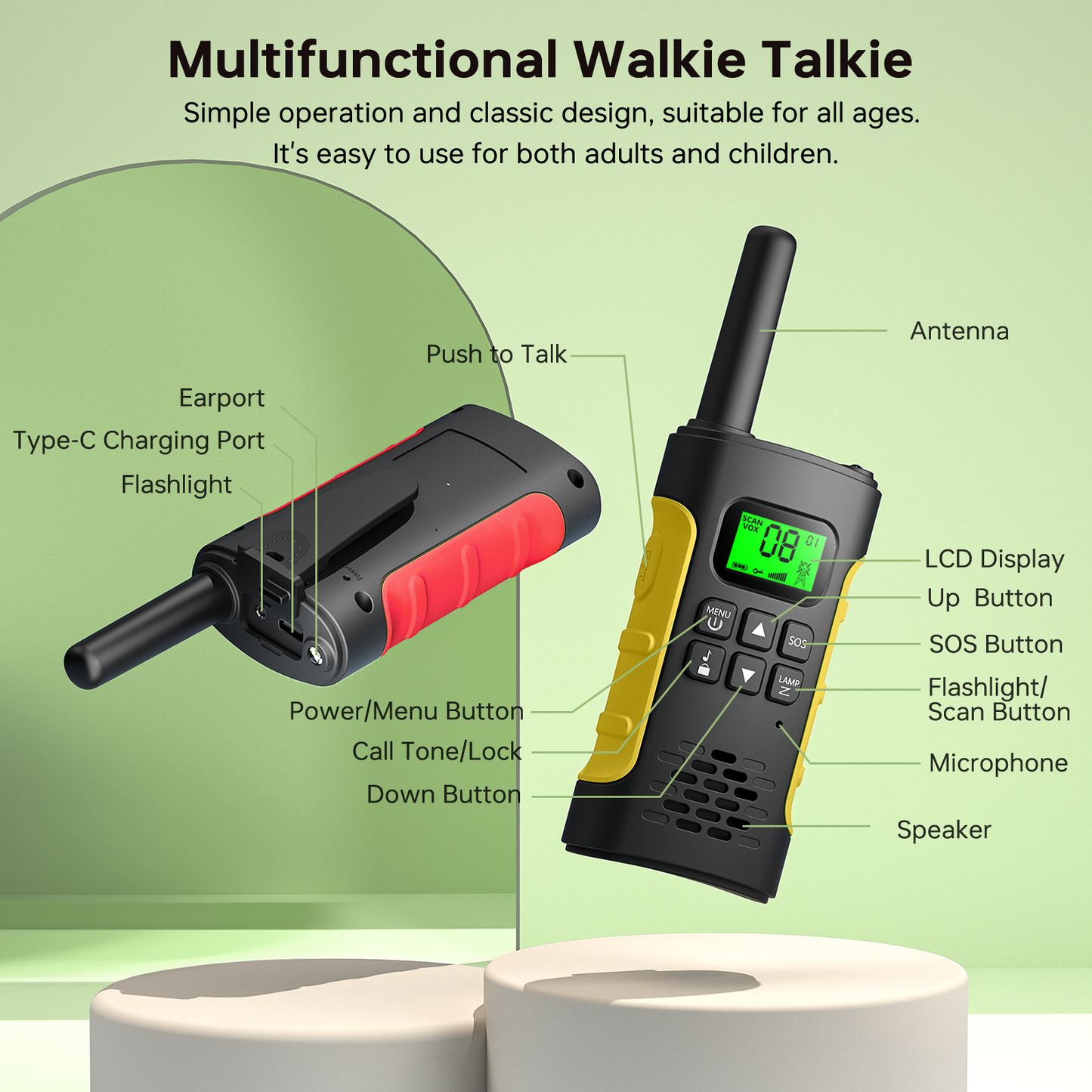 Walkie Talkies for Adults 3 pack with Two Way Radios, Kids Walkie Talkie Rechargeable Long Range, with LED Light, 22 FRS Channels