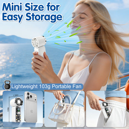 AWANFI Portable Handheld Turbo Fan, Handheld Mini Pocket Rechargeable Hand Fan, 6 Gear Wind, Rechargeable with Air Turbo Tech Cooling Fan, White