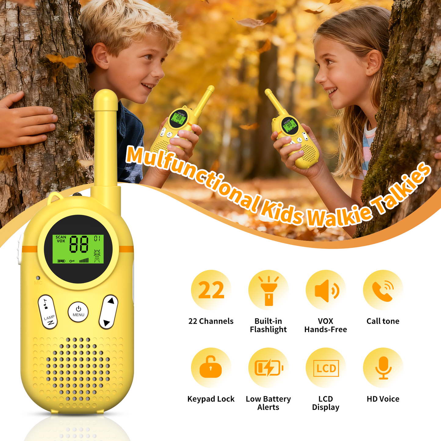 AWANFI Walkie Talkies, 2 pack Kids Walkie Talkies Rechargeable with LED Light, Kids Toy Birthday Xmas Gift for Kids Age 5-7