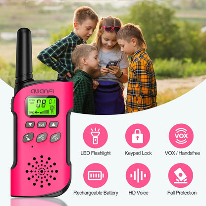 AWANFI Walkie Talkies Long Range 4 Pack, Walkie Talkie Rechargeable for Kids Family 22 Channels 2 Way Radios for Outside, Camping, Hiking, Gifts for Boys Girls
