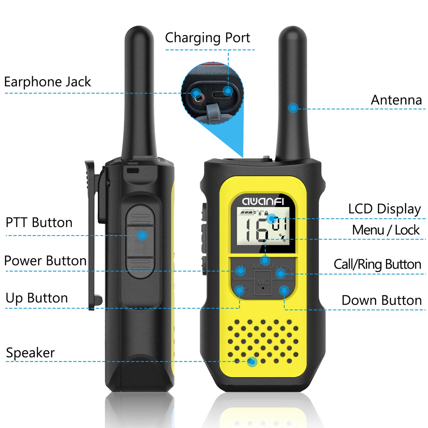 AWANFI Rechargeable 3 Pack Walkie Talkies, Long Range Two Way Radios for Adults