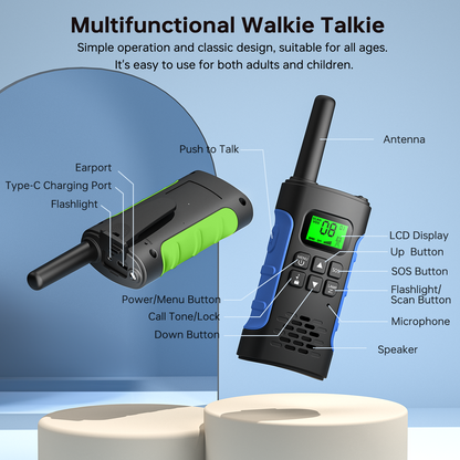 Walkie Talkies for Kids Adults Rechargeable 2 pack, Walkie Talkie Kids Two Way Radios Long Range, LED Flashlight, 22 FRS Channels