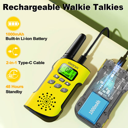 AWANFI Walkie Talkie 2 Pack Long Range Two-Way Radios, Rechargeable Kids Walkie Talkies Set with LED Flashlight VOX, for Adults Hiking Camping(Yellow, Blue)