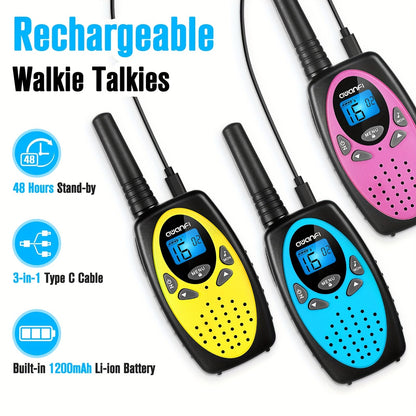 AWANFI Walkie Talkies for Kids Adults, 3 pack Rechargeable Long Range Two Way Radios for Family Camping, Hiking, Cycling