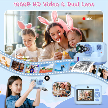 AWANFI Kids Camera Instant Print Toys, 48MP Kids Digital Camera with 1080P Video, 32GB SD Card & 3 Rolls Printing Paper, Fun Instant Print Camera for Kids Ages 3-16, Perfect Christmas & Birthday Gift