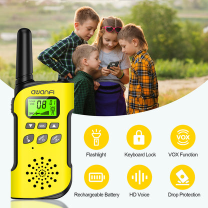 AWANFI Walkie Talkie 2 Pack Long Range Two-Way Radios, Rechargeable Kids Walkie Talkies Set with LED Flashlight VOX, for Adults Hiking Camping(Yellow, Blue)
