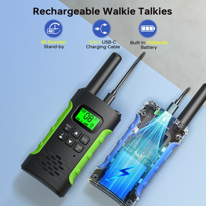 Walkie Talkies for Kids Adults Rechargeable 2 pack, Walkie Talkie Kids Two Way Radios Long Range, LED Flashlight, 22 FRS Channels