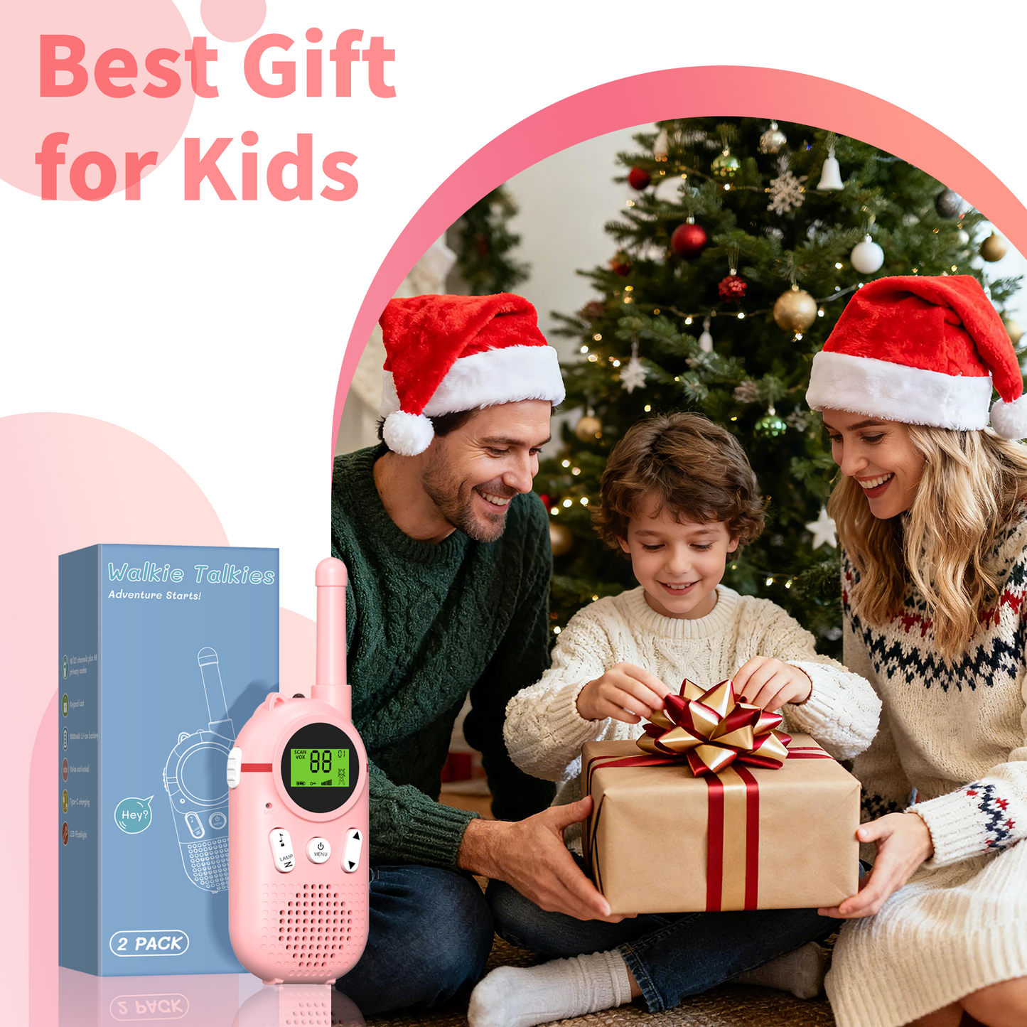 AWANFI Kids Walkie Talkies Rechargeable 2 pack Long Range with LED Flashlight, Toy Gifts for Boys Girls Aged 4-8