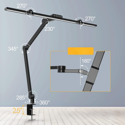 LED Desk Lamp for Home Office - 24W 1500LM Desk Lamps with Clamp Architect Table Lamp Adjustable Head Stepless Dimming Work Light (White/Black)