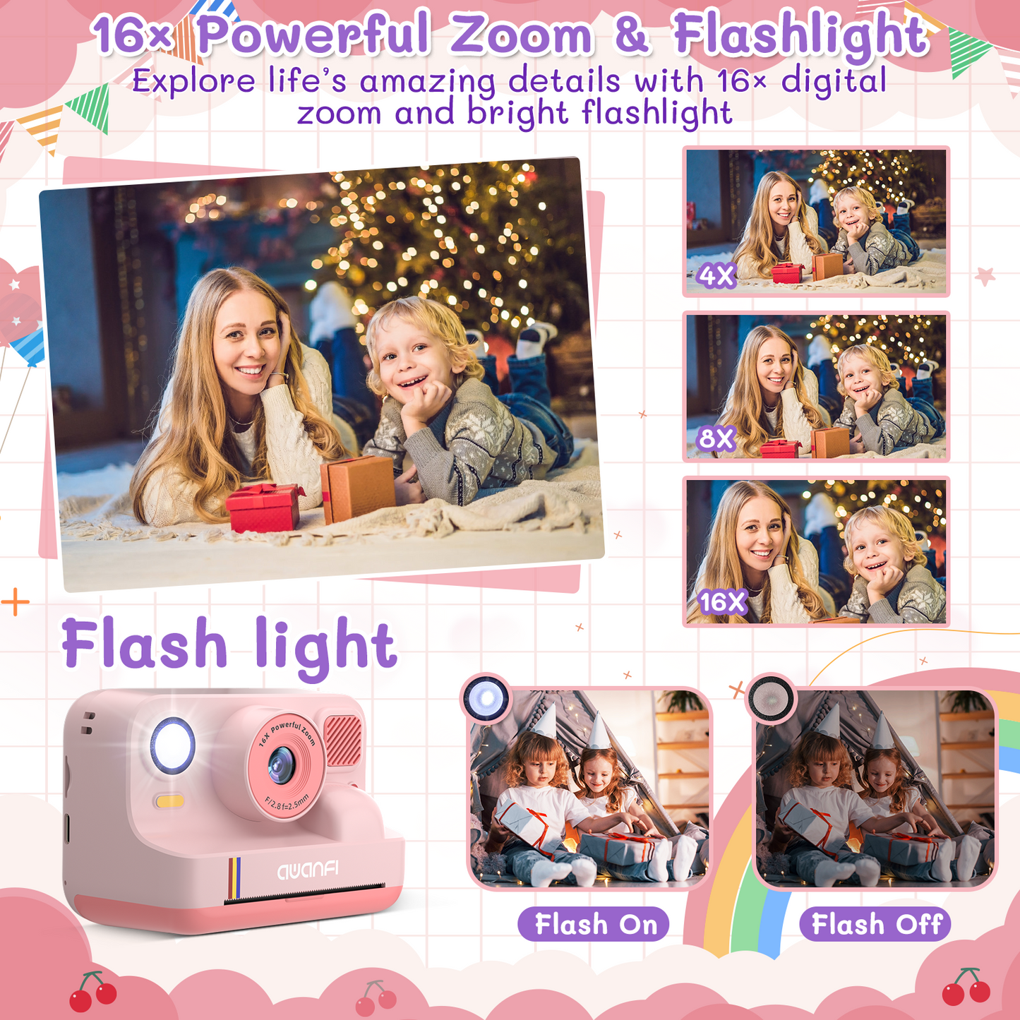 AWANFI Instant Print Camera Kids with 32G SD Card and Printing Paper, Portable Digital Cameras Toys for Boys & Girls Age 3-12 Birthday Gifts - Pink