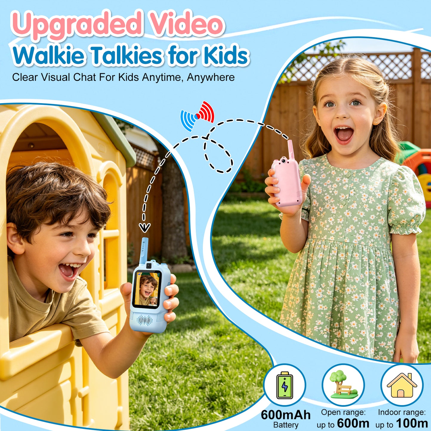 AWANFI Video Walkie Talkies for Kids Rechargeable, Toys Phone 2 Pack for Boys Girls, 1000 ft Long Range, with Voice Chat, Camera, Gifts for Age 3+