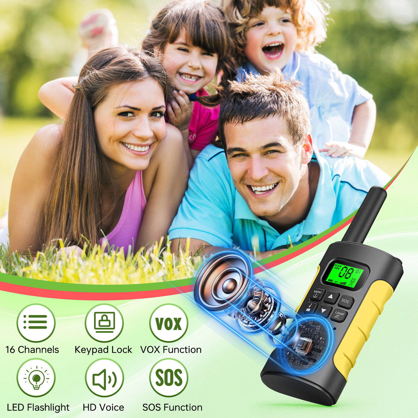 Walkie Talkies for Adults 3 pack with Two Way Radios, Kids Walkie Talkie Rechargeable Long Range, with LED Light, 22 FRS Channels