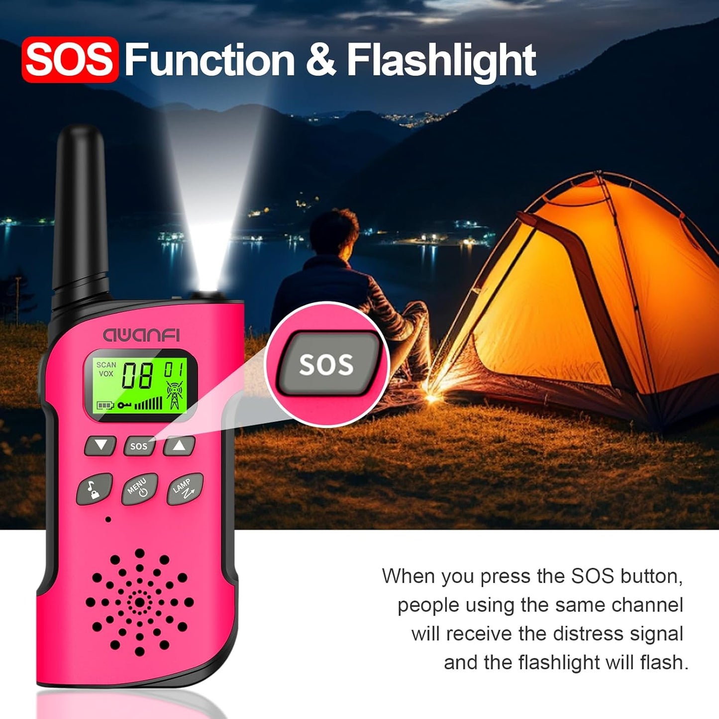 AWANFI Walkie Talkies Long Range 4 Pack, Walkie Talkie Rechargeable for Kids Family 22 Channels 2 Way Radios for Outside, Camping, Hiking, Gifts for Boys Girls