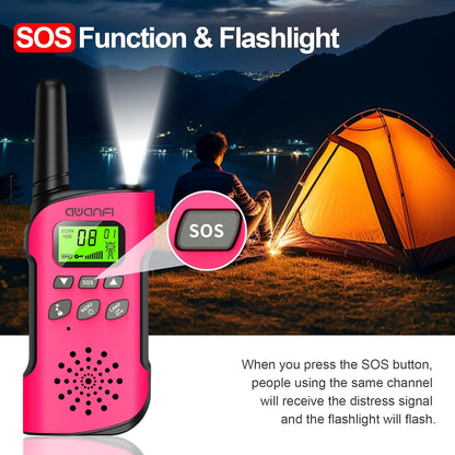 AWANFI Walkie Talkies Long Range 4 Pack, Walkie Talkie Rechargeable for Kids Family 22 Channels 2 Way Radios for Outside, Camping, Hiking, Gifts for Boys Girls