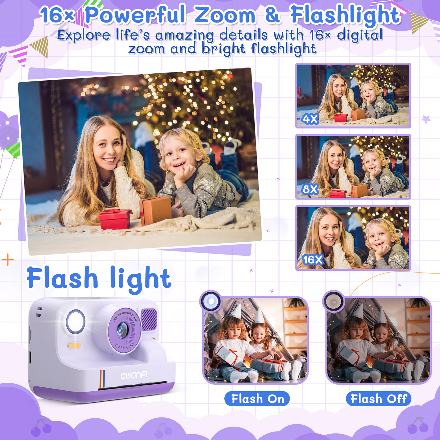 AWANFI Instant Print Camera for Kids, with Printing Paper 2.4" HD 1080P Digital Video Instant Camera for Boys & Girls Age 3-12 Birthday Gifts - Purple