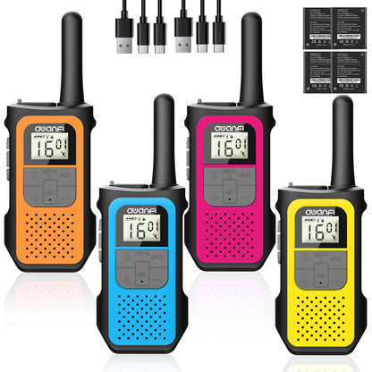 AWANFI Walkie Talkies 4 Pack for Adults, Rechargeable Kids Two Way Radios for Outdoor Adventures