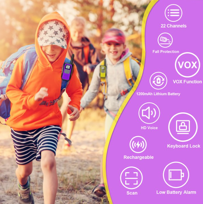 AWANFI Walkie Talkies for Adults Long Range 4 Pack, Rechargeable Walkie-Talkies Kids Set 22 Channels 1200mAh Battery for Camping Hiking