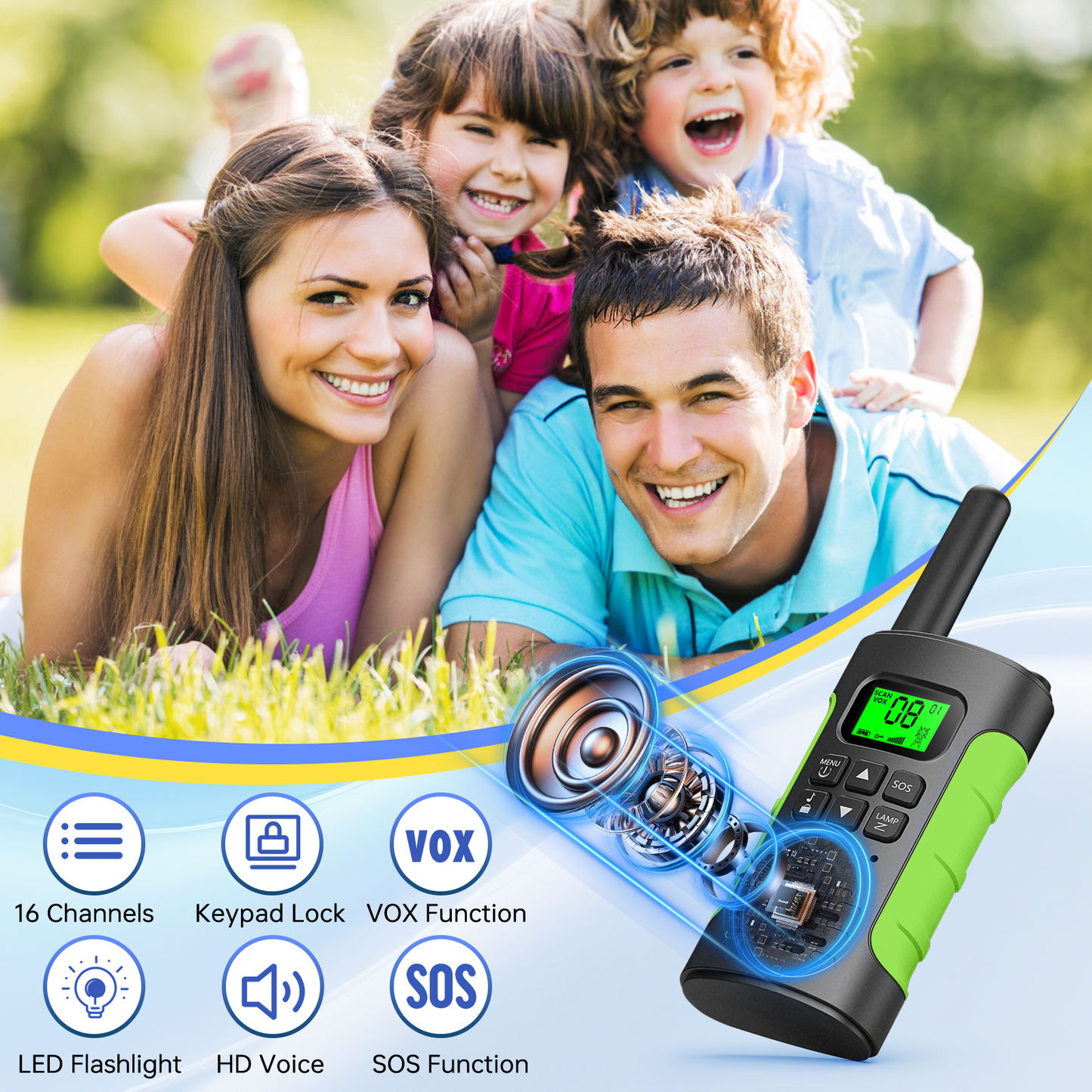 Walkie Talkies for Kids Adults Rechargeable 2 pack, Walkie Talkie Kids Two Way Radios Long Range, LED Flashlight, 22 FRS Channels