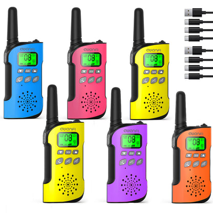 Walkie Talkie Kids Rechargeable 6 Pack, AWANFI 22 Channel Long Range Kids Walkie Talkies with Flashlight, USB C Walkie Talkie for Camping, Cycling, Hiking, Gifts for Girls and Boys