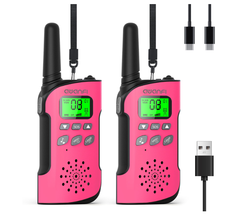 AWANFI Walkie Talkies for Kids Rechargeable, Long Range Walkie Talkie with LED Flashlight, Toys Gifts for Boys Girls (Pink 2 Pack)