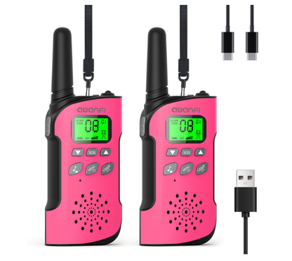 AWANFI Walkie Talkies for Kids Rechargeable, Long Range Walkie Talkie with LED Flashlight, Toys Gifts for Boys Girls (Pink 2 Pack)