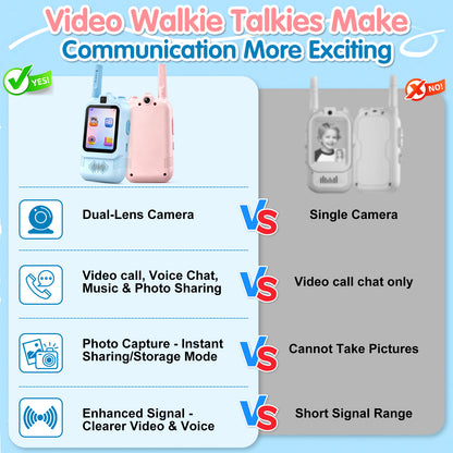 AWANFI Video Walkie Talkies for Kids Rechargeable, Toys Phone 2 Pack for Boys Girls, 1000 ft Long Range, with Voice Chat, Camera, Gifts for Age 3+