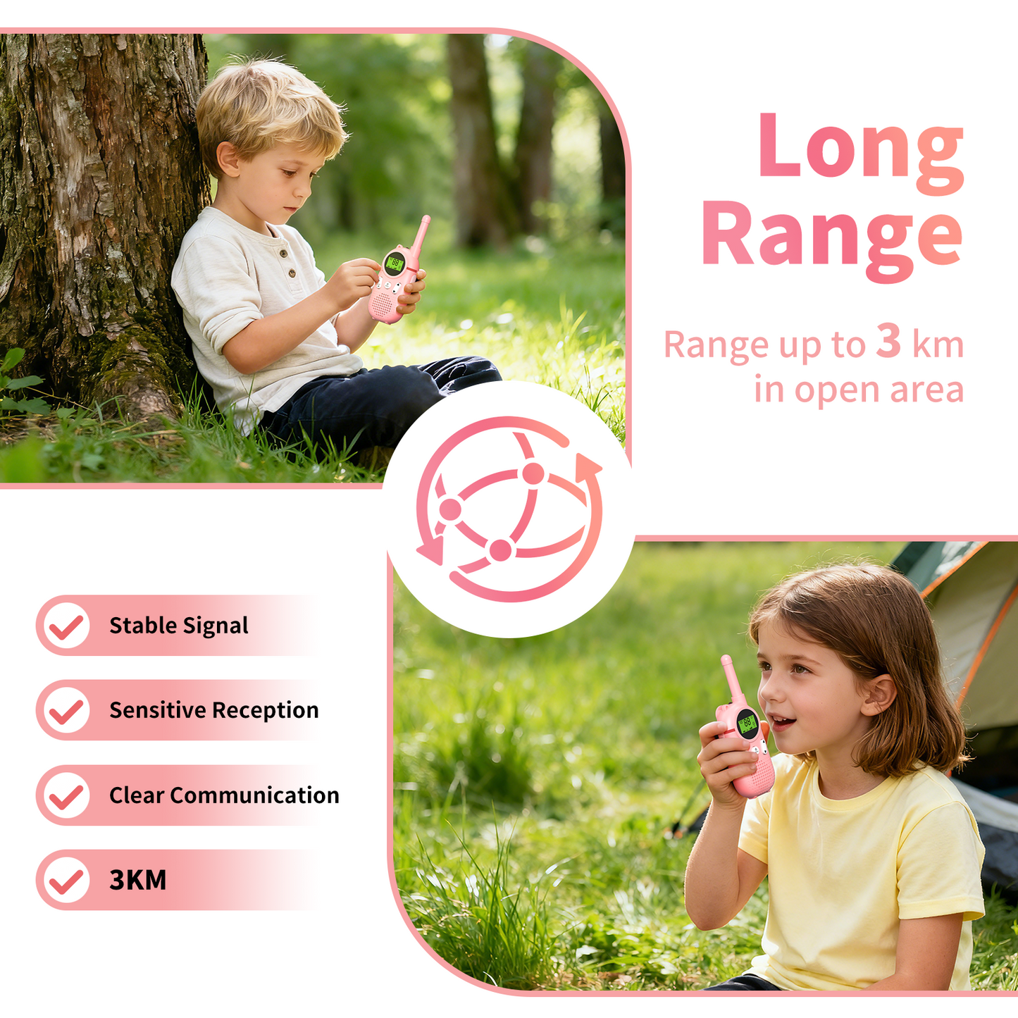 AWANFI Kids Walkie Talkies Rechargeable 2 pack Long Range with LED Flashlight, Toy Gifts for Boys Girls Aged 4-8