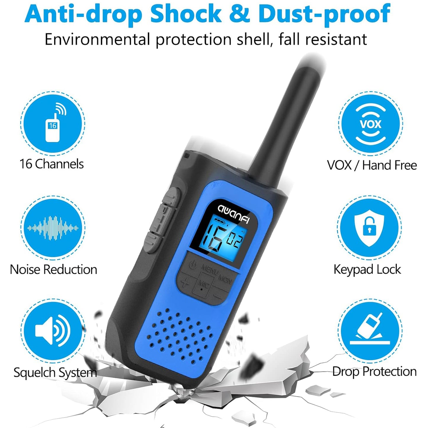 AWANFI Walkie Talkies 4 Pack for Adults, Rechargeable Kids Two Way Radios for Outdoor Adventures