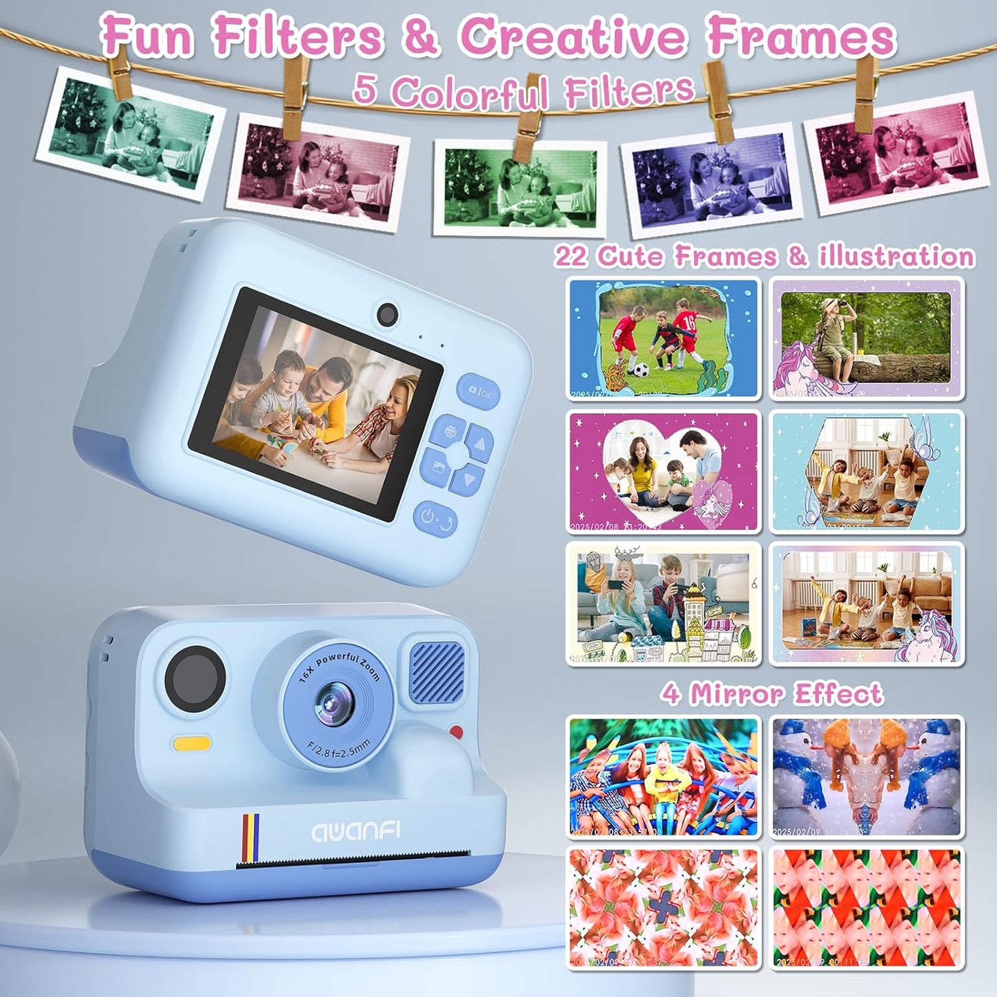 AWANFI Kids Camera Instant Print Toys, 48MP Kids Digital Camera with 1080P Video, 32GB SD Card & 3 Rolls Printing Paper, Fun Instant Print Camera for Kids Ages 3-16, Perfect Christmas & Birthday Gift