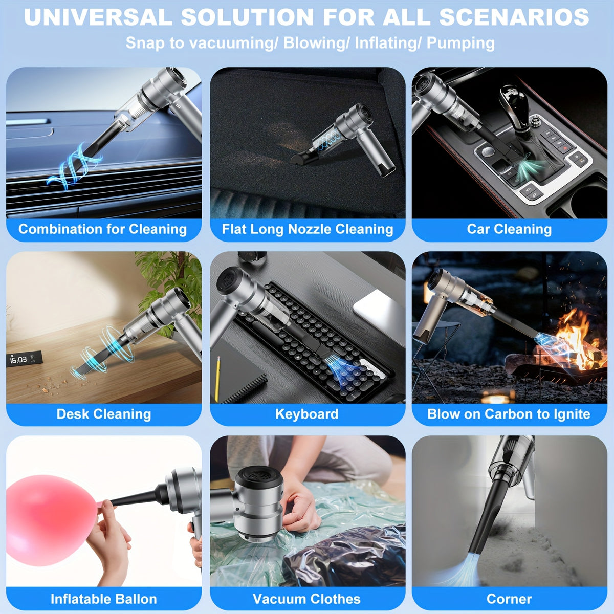 AWANFI 2-in-1 Cordless Handheld Car Vacuum Cleaner and Air Duster, 14000Pa Suction, HEPA Filter, 80000 RPM Brushless Motor, USB-C Charging, 3-Speed Modes with Multi-Nozzles