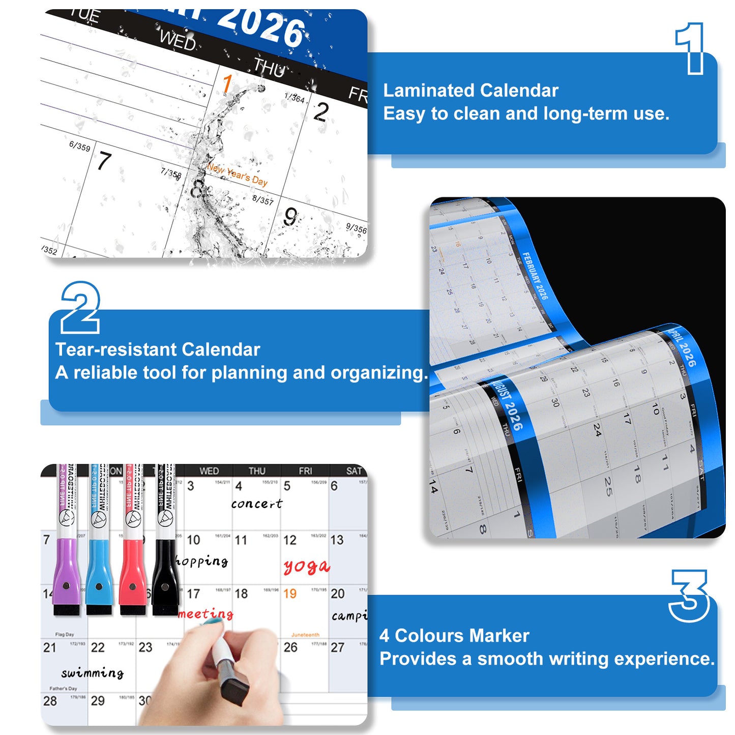 AWANFI 2026 Extra Large Dry Erase Calendar for Wall - 48'' x 32'', Erasable & Reusable Wall Calendar, Monthly Calendar Planner for Home, Office and Classroom