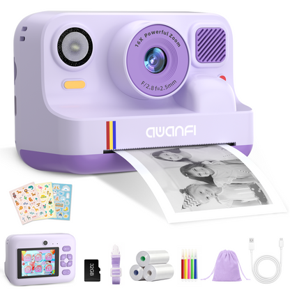 AWANFI Instant Print Camera for Kids, with Printing Paper 2.4" HD 1080P Digital Video Instant Camera for Boys & Girls Age 3-12 Birthday Gifts - Purple