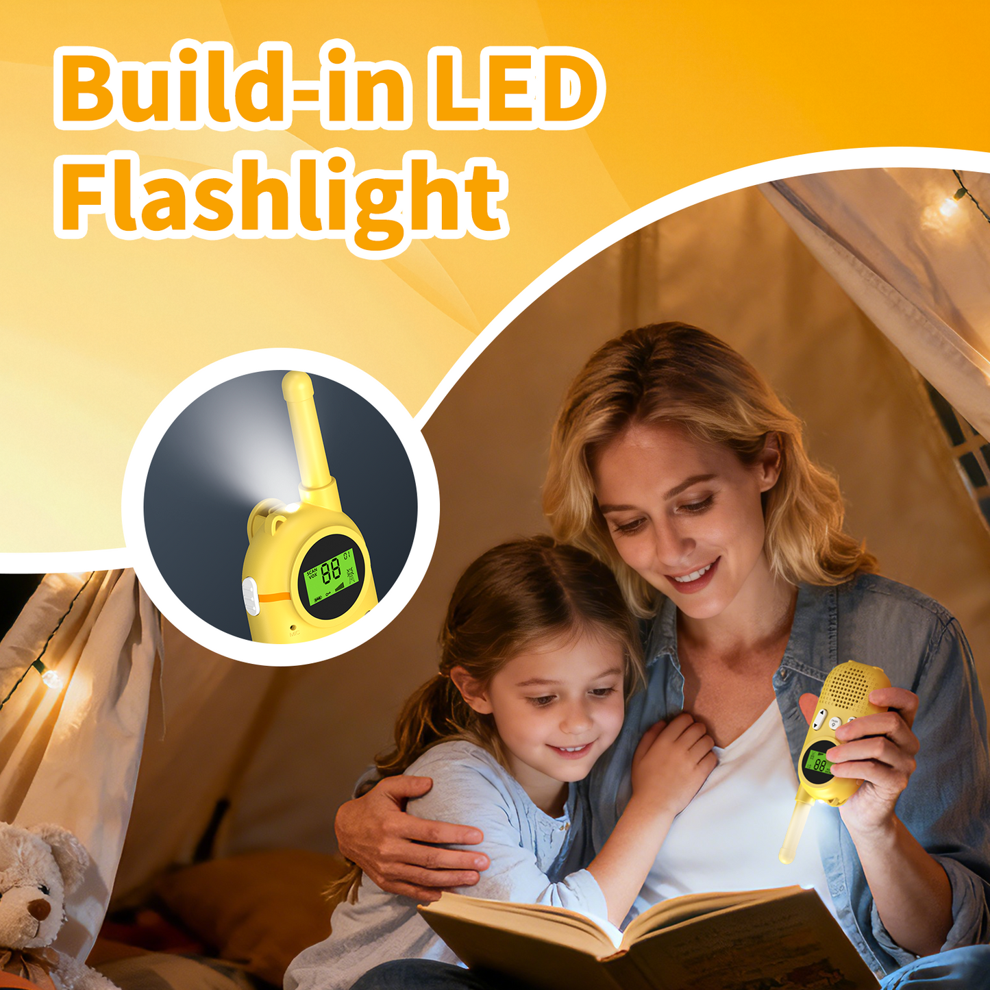 AWANFI Walkie Talkies, 2 pack Kids Walkie Talkies Rechargeable with LED Light, Kids Toy Birthday Xmas Gift for Kids Age 5-7