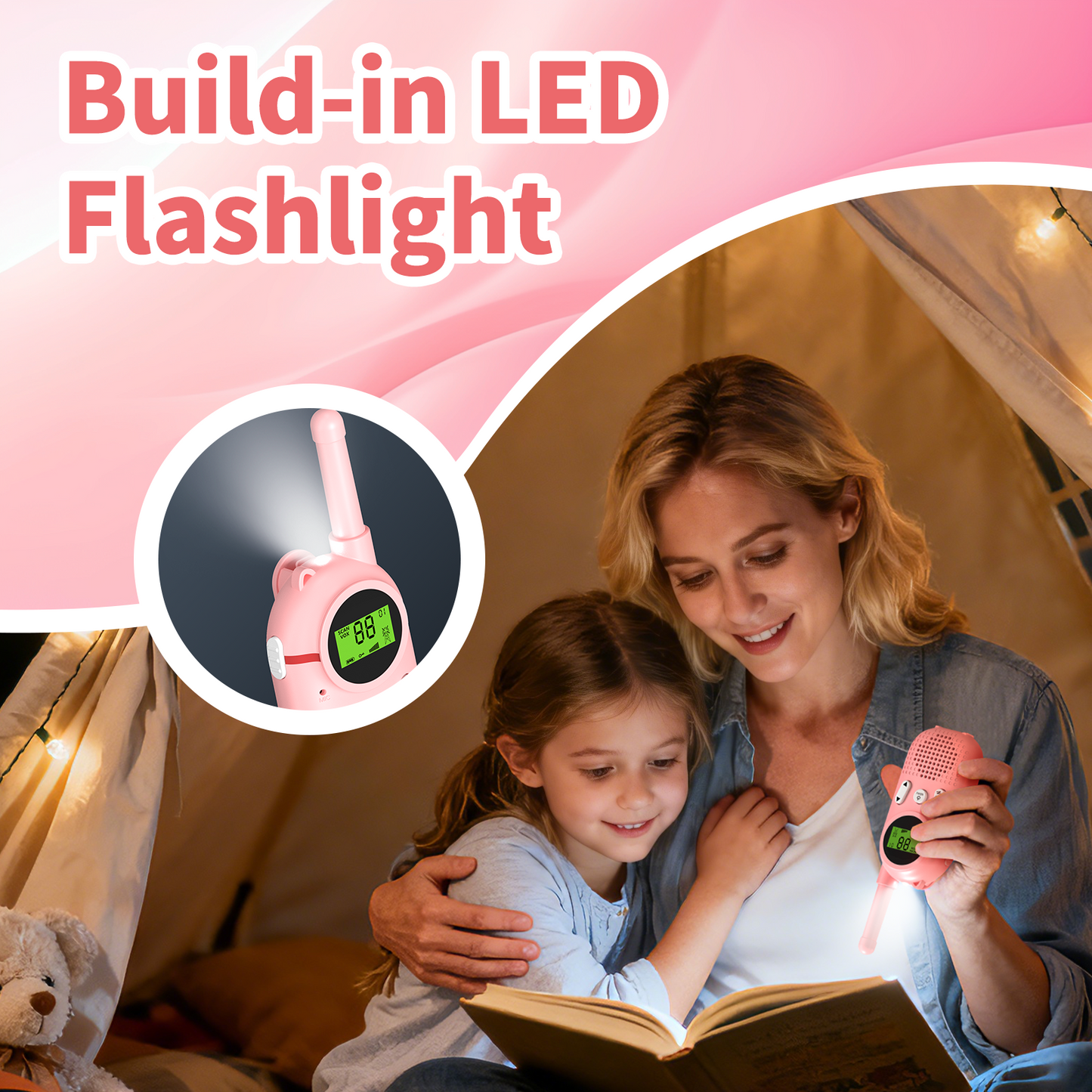 AWANFI Kids Walkie Talkies Rechargeable 2 pack Long Range with LED Flashlight, Toy Gifts for Boys Girls Aged 4-8
