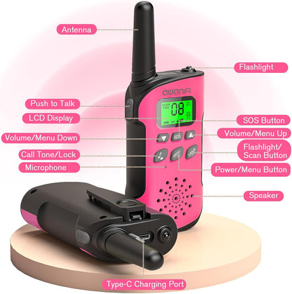 AWANFI Walkie Talkies Long Range 4 Pack, Walkie Talkie Rechargeable for Kids Family 22 Channels 2 Way Radios for Outside, Camping, Hiking, Gifts for Boys Girls