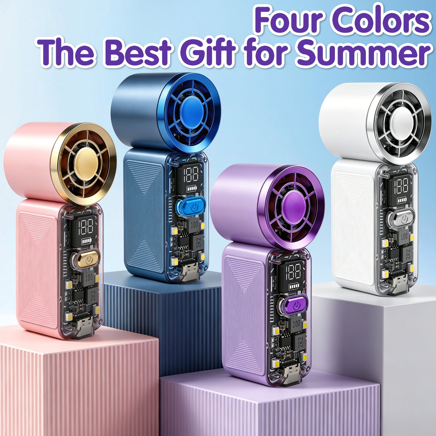 AWANFI Portable Handheld Fan, Pocket Electric Personal Fan Rechargeable with LED Display High-Speed Mini Turbo Fan for Outdoor Home, Purple