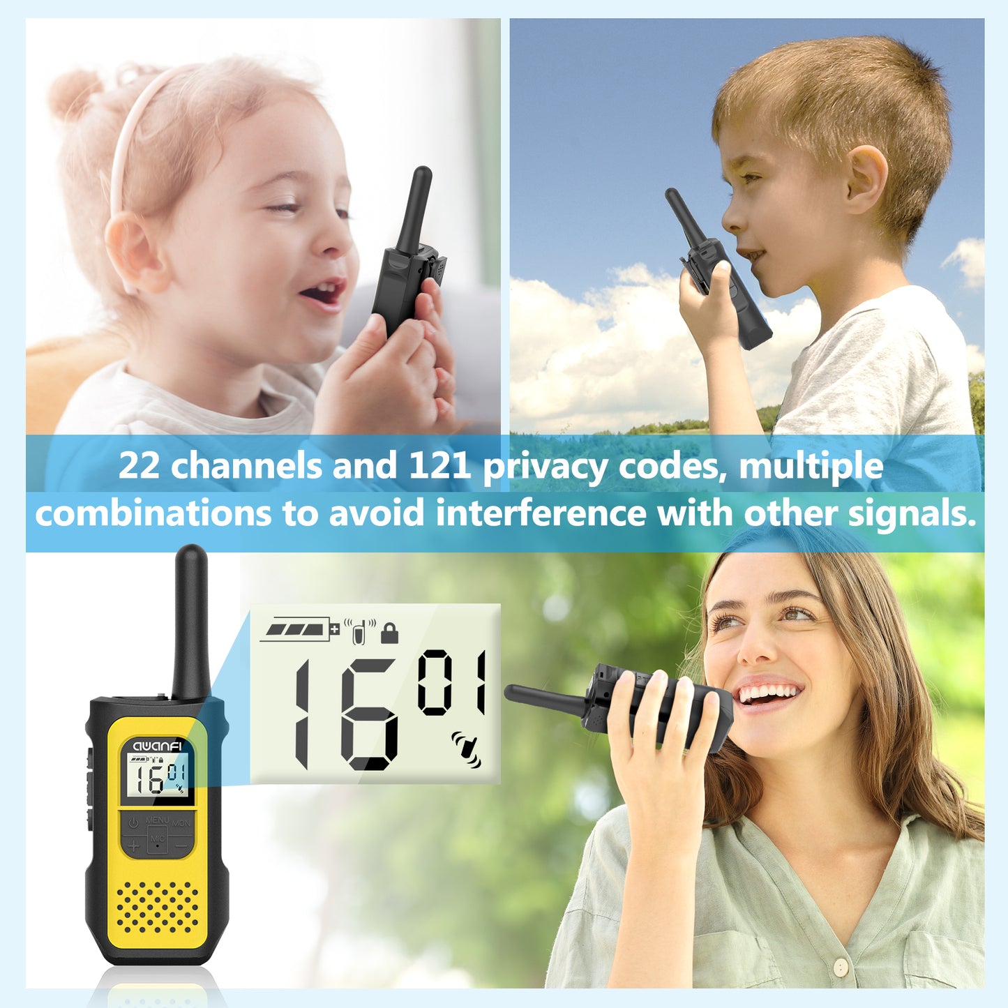 AWANFI Rechargeable 3 Pack Walkie Talkies, Long Range Two Way Radios for Adults