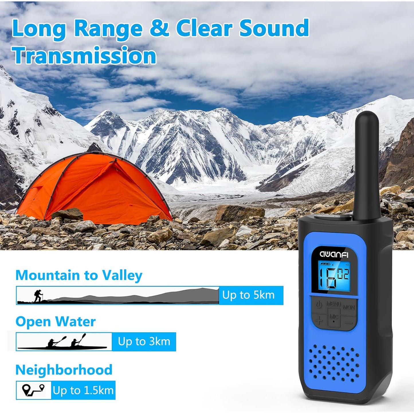 AWANFI Walkie Talkies 4 Pack for Adults, Rechargeable Kids Two Way Radios for Outdoor Adventures