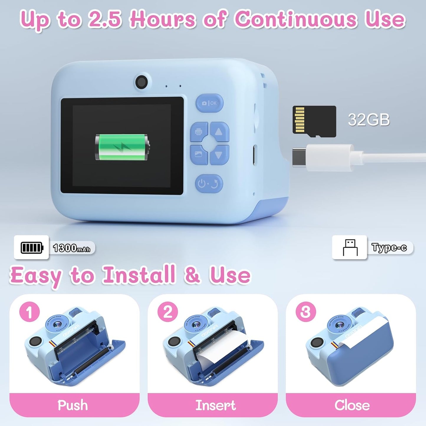 AWANFI Kids Camera Instant Print Toys, 48MP Kids Digital Camera with 1080P Video, 32GB SD Card & 3 Rolls Printing Paper, Fun Instant Print Camera for Kids Ages 3-16, Perfect Christmas & Birthday Gift