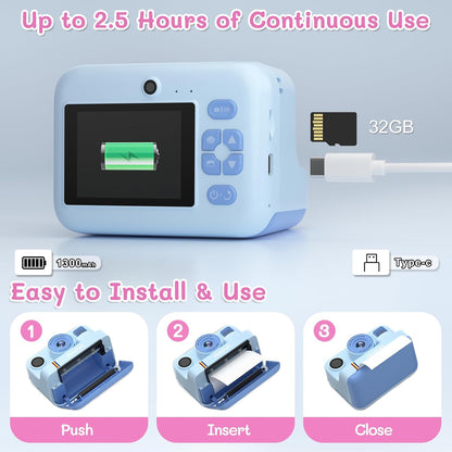 AWANFI Kids Camera Instant Print Toys, 48MP Kids Digital Camera with 1080P Video, 32GB SD Card & 3 Rolls Printing Paper, Fun Instant Print Camera for Kids Ages 3-16, Perfect Christmas & Birthday Gift