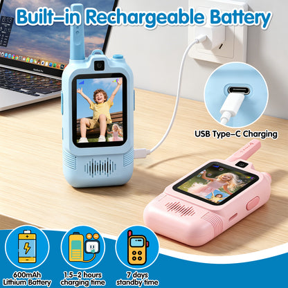 AWANFI Video Walkie Talkies for Kids Rechargeable, Toys Phone 2 Pack for Boys Girls, 1000 ft Long Range, with Voice Chat, Camera, Gifts for Age 3+
