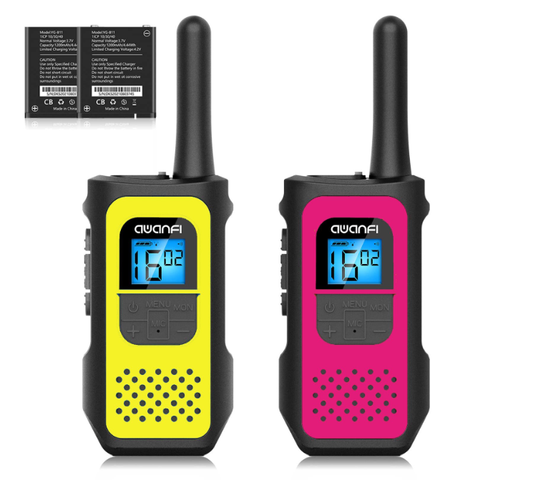 AWANFI Rechargeable Walkie Talkies 2 Pack, 2 Way Radios Walkie Talkies Long Range, Walkie Talkie Set for Adults Kids (Yellow, Pink)